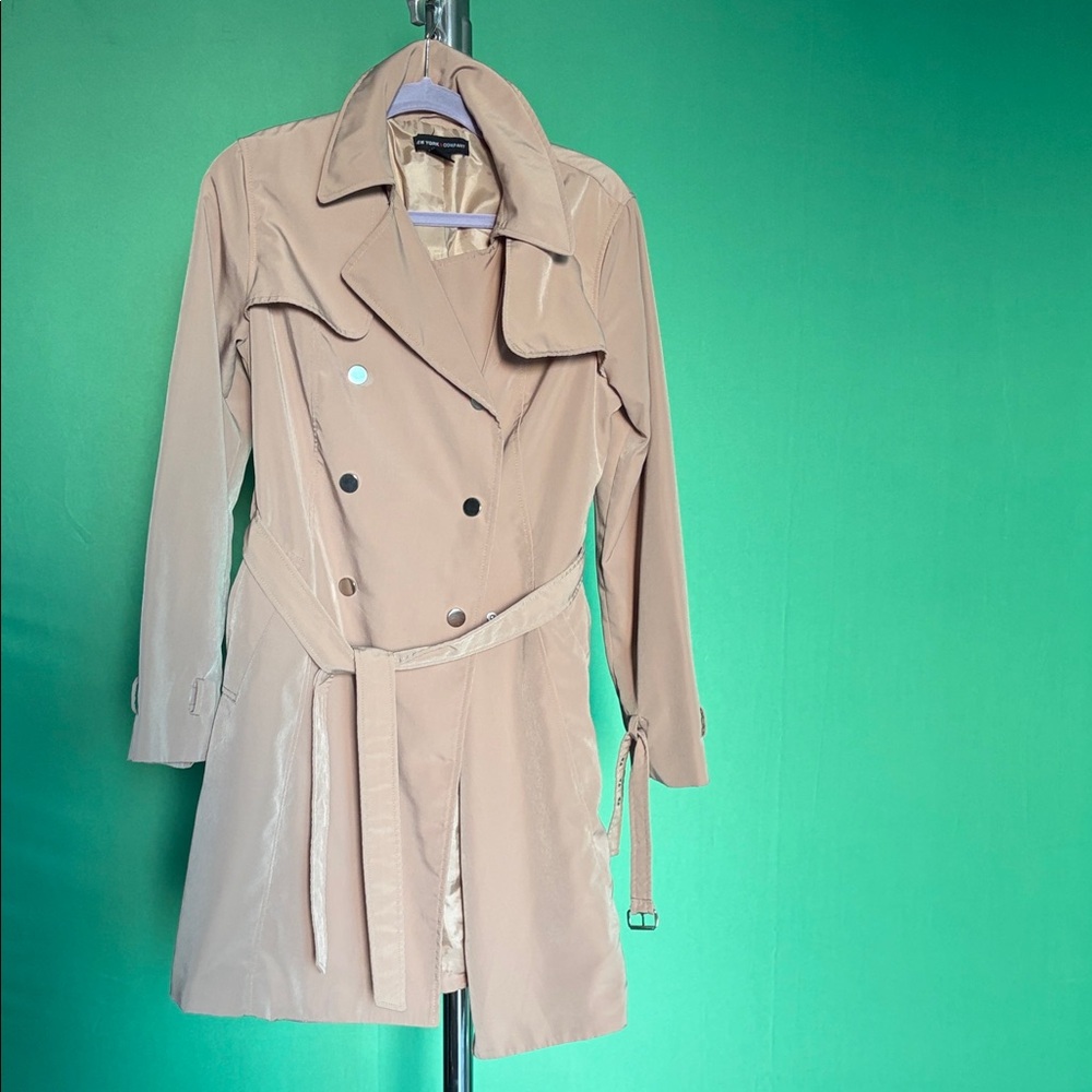 New York & Company Tan Double-Breasted Trench Coat
